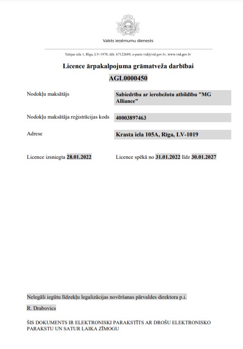 Licence ārpakalpojuma grāmatveža darbībai