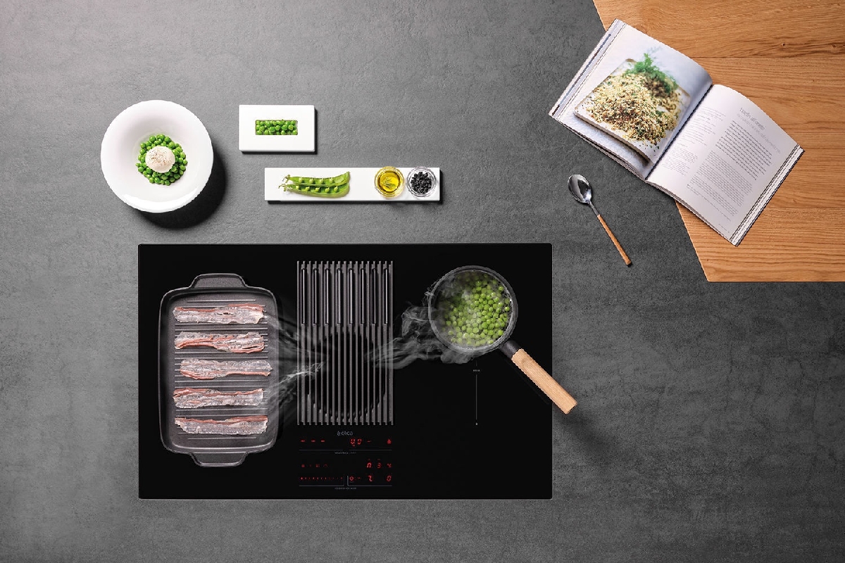 NIKOLATESLA, NIKOLATESLA LIBRA, HOOD, HOB, INDUCTION, indukcijas virsma, virsma, tvaika nosūcējs, virtuves svari, virtuves dizains, virsma ar iebūvētu tvaika nosūcēju