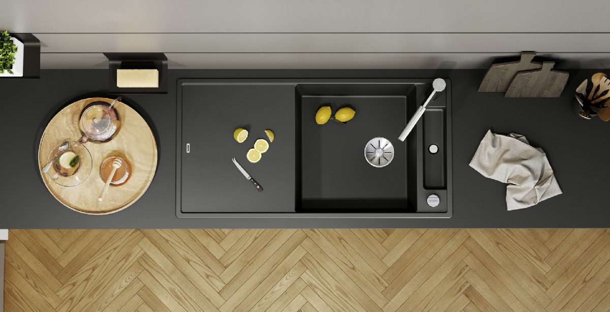 BLANCO, melna izlietne, akmens masas izlietne, granīta izlietne, SILGRANIT, BLANCO AXIA, INFINO sietiņš, INFINO