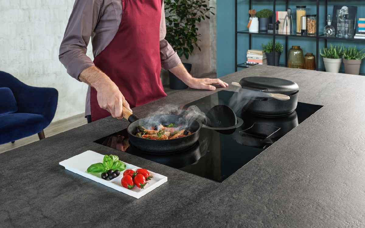 NIKOLATESLA, NIKOLATESLA SWITCH, tvaika nosūcējs, indukcijas virsma, virtuves dizains, dizaina tvaika nosūcējs