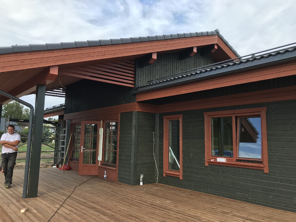 Terases izbūve, fasādes darbi, koka karkasa privātmāja