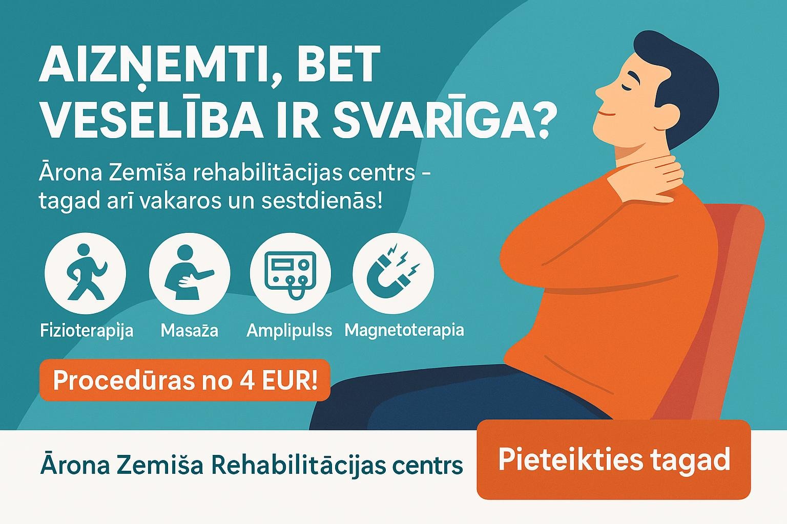 Rehabilitācijas cents ir pieejams līdz pat 20:00 darba dienās!